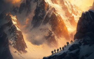 hikers going up a mountain with a guide.
